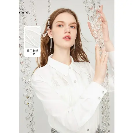 MISSCOCOON静奢风24春新款重工刺绣蕾丝拼接白色衬衣商品大图