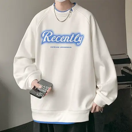 卫衣男款2023春秋季重磅宽松内搭衣服圆领长袖t恤打底假两件小衫商品大图