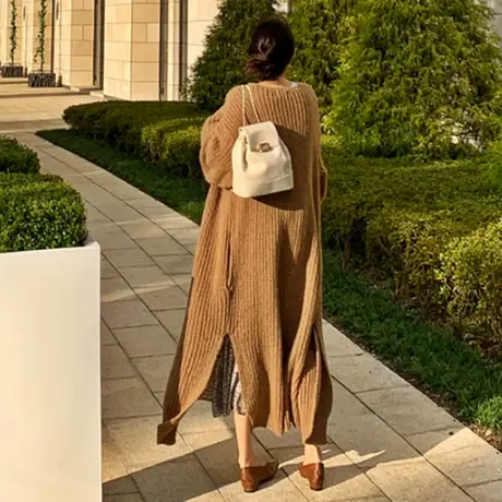 秋冬新款毛针织衫女过膝长款粗毛线外套女韩版宽松大码时尚毛衣潮商品大图