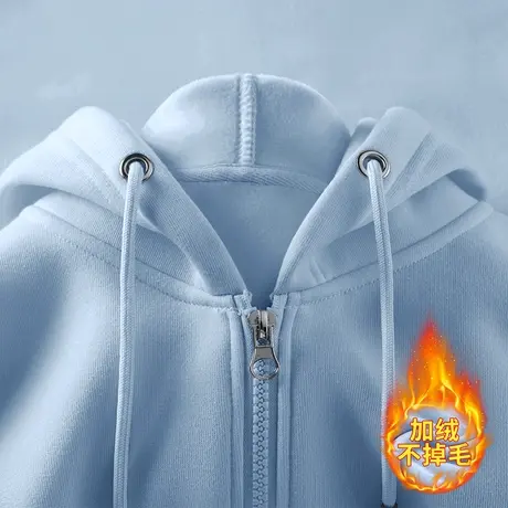 连帽外套女秋冬冷淡系拉链上衣加绒加厚冬季2023新款女装开衫卫衣商品大图