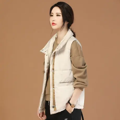 韩潮袭人立领白色加厚棉马甲女2023冬季新款休闲显瘦坎肩马夹外套图片