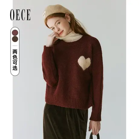 【新品】Oece减龄爱心套头毛衣女2024春冬季新款气质毛衫上衣商品大图