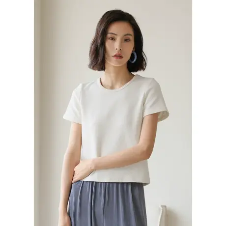 弥古白色短袖t恤女夏季薄款冰丝针织棉上衣高级感小个子显瘦体恤商品大图