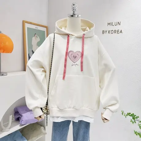 小众设计感假两件上衣2022秋季新款韩版亮片连帽卫衣宽松百搭大码商品大图