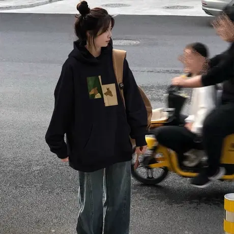 2023新款连帽长袖卫衣女秋冬季加绒加厚韩版宽松显瘦外套上衣ins商品大图