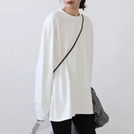 秋冬打底衫2022新款加绒长袖t恤女ins潮大码休闲纯棉内搭上衣商品大图