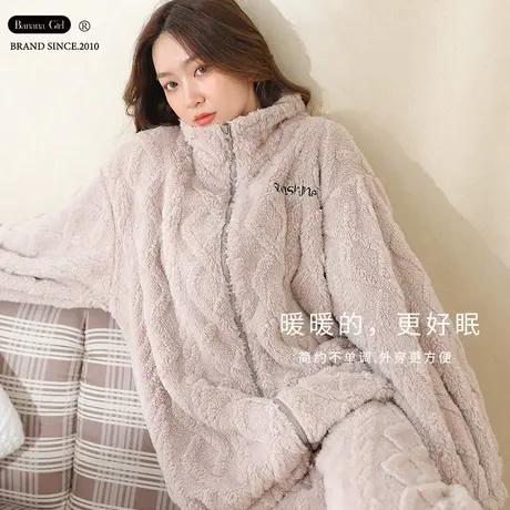 Bananagirl睡衣女冬季珊瑚绒加绒卫衣款大码可外穿家居服套装女新商品大图