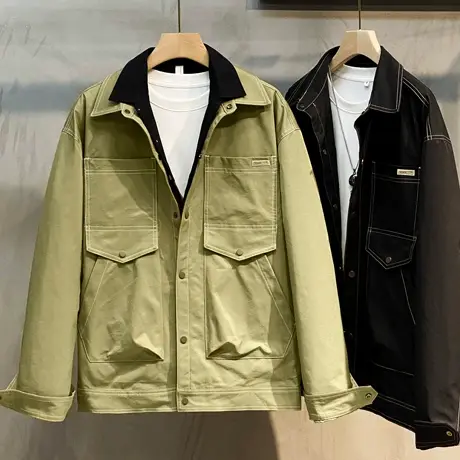 工装夹克男士休闲宽松潮流美式多口袋冲锋衣外套男春秋冬2023新款图片