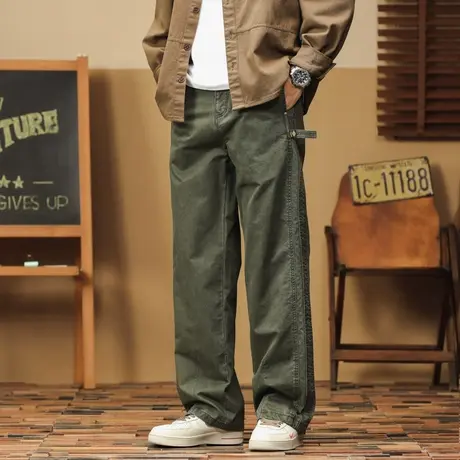 时尚直筒裤子秋冬季男裤百搭水洗工装裤男士百搭舒适直筒休闲裤商品大图