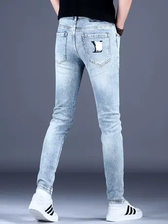 男士浅色秋冬高档牛仔裤男款修身小脚弹力2023新款裤子男轻奢潮牌商品大图