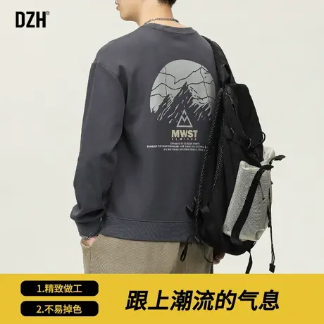 男士秋季新款美式卫衣男圆领长袖上衣2024新款情侣装潮牌秋装上衣商品大图