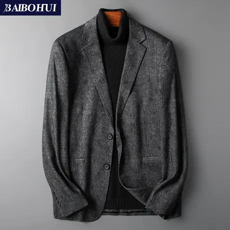 秋冬季呢子休闲西装外套男士修身韩版潮流时尚百搭小西服单件上衣商品大图