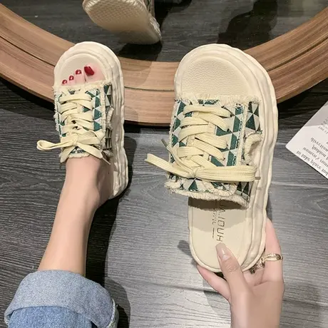 溶解厚底帆布拖鞋女夏外穿2023年新款时尚网红爆款懒高级感凉拖女图片