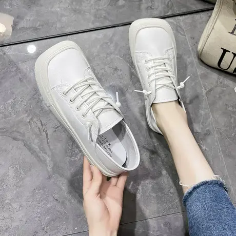 两穿方头小白鞋女2024年春季新款百搭一脚蹬休闲丑萌板鞋子ins潮商品大图