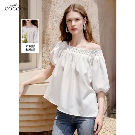 missCOCOON镂空绣花设计感雪纺衫女2023夏装新款时尚百搭小众上衣商品大图