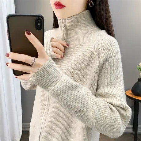 设计感拉链立领毛衣打底衫女厚秋冬新款内搭时尚休闲针织开衫上衣商品大图