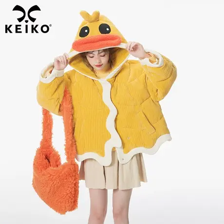 复古软糯灯芯绒料棉服外套女2023冬季韩系小众设计感短款黄色棉袄商品大图