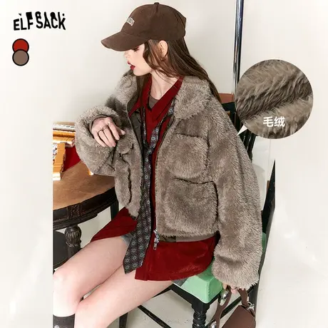 妖精的口袋毛茸茸加厚棉服女2023冬季新款宽松短款设计感名媛外套图片