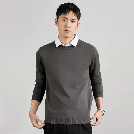 抗起球轻商务男士针织衫假两件毛衣秋冬季衬衫领保暖内搭打底线衣商品大图