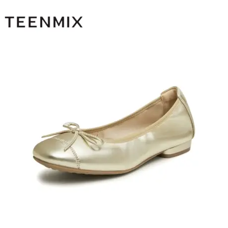 天美意软底浅口单鞋平底鞋女晚晚鞋一脚蹬皮鞋2024春新款BI411AQ4商品大图