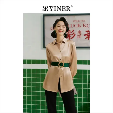【1996系列】YINER音儿女装冬季醋酸香槟金色质感衬衫上衣商品大图