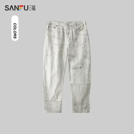 三福2024夏季男士潮流做脏甩漆休闲裤 街头复古宽松长裤483359商品大图