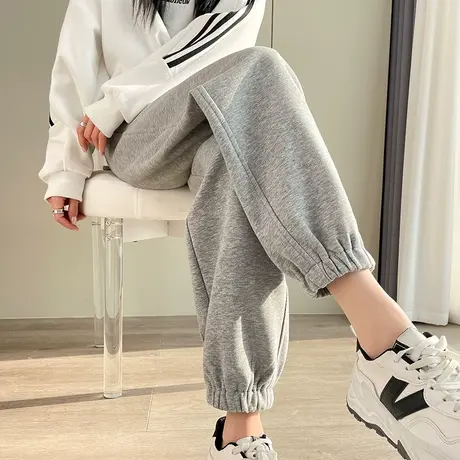 灰色运动裤女春秋2024新款宽松束脚哈伦裤小个子显瘦休闲百搭卫裤商品大图