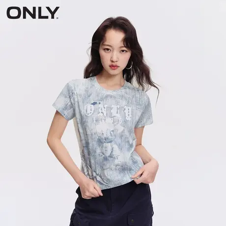 ONLY2024春季新款时尚水洗印花H型圆领短款短袖T恤女|124101046商品大图