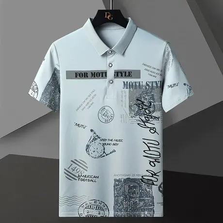 港风印花时尚休闲翻领短袖T恤男韩版潮牌夏季有带领Polo衫纯棉txs商品大图