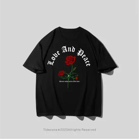 Ohlyah2023夏季新款哥特式植物花卉玫瑰印花短袖T恤男女圆领体恤图片