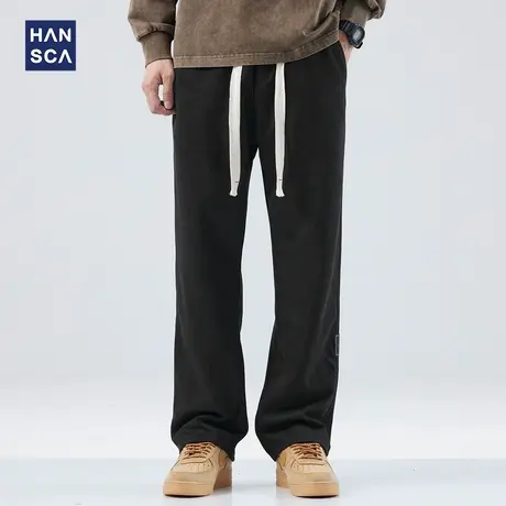 hansca运动休闲裤男2023新款秋季简约纯色宽松百搭直筒垂直拖地裤商品大图