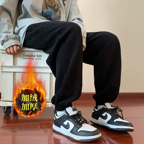 裤子男冬季灯芯绒百搭潮流休闲长裤加绒男士运动裤宽松束脚裤卫裤商品大图