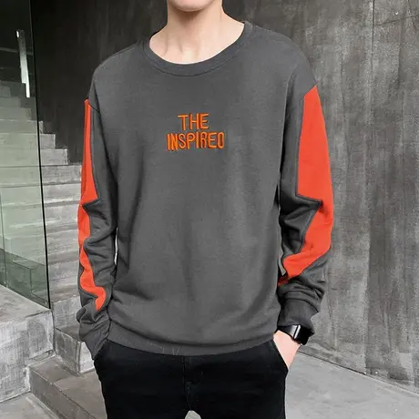 冬季炸街外套时尚潮牌男士圆领卫衣无帽秋冬款潮流ins百搭长袖T恤图片