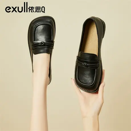 依思q乐福鞋女2024新款春秋一脚蹬豆豆鞋黑色软底平底浅口单鞋女图片
