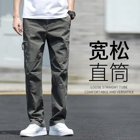 夏季男款裤子工装裤男宽松直筒纯棉薄款中年男裤夏天大码男士裤子商品大图