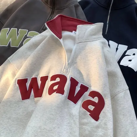 半拉链套头卫衣男春秋季美式高街复古ins潮牌休闲外套潮流上衣服商品大图