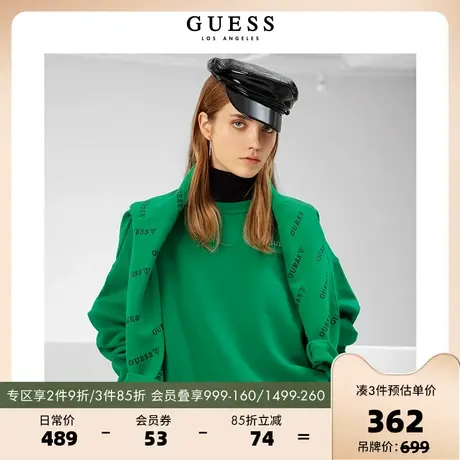 GUESS新秋女士运动休闲潮流oversize纯色字母印花卫衣Q2BQ35R2Q41图片