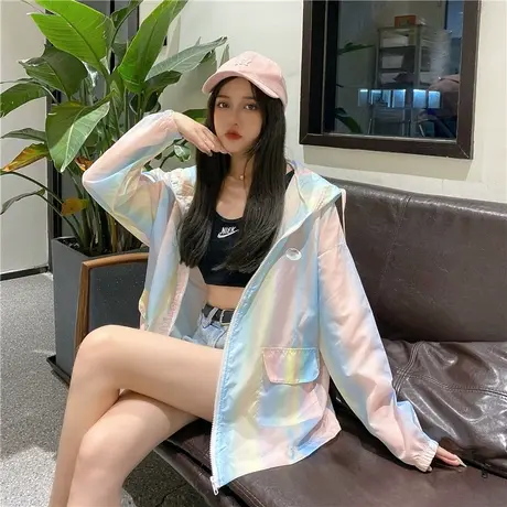 冰丝渐变色日系防晒衣外套女夏季薄款连帽清新防晒衫百搭宽松学生商品大图