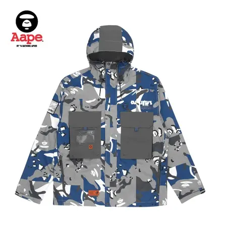 Aape旗舰店男装秋冬多色印花多口袋迷彩拼接抽绳连帽外套7503XAI商品大图