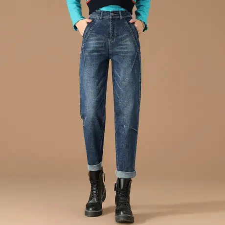 女士牛仔裤女高腰显瘦萝卜裤春秋大码女裤老爹哈伦裤秋冬加绒裤子商品大图