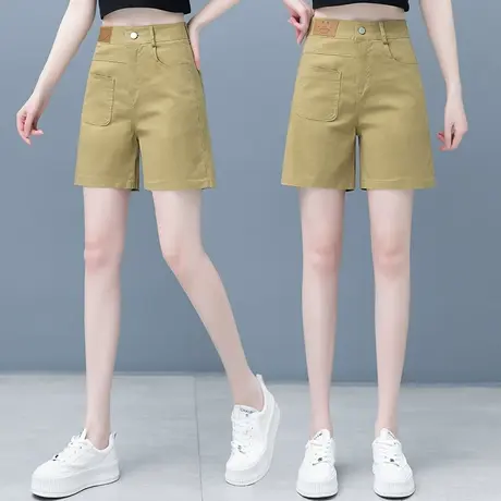 卡其色休闲短裤女2023夏季高腰时尚五分裤小个子韩版显瘦阔腿热裤图片
