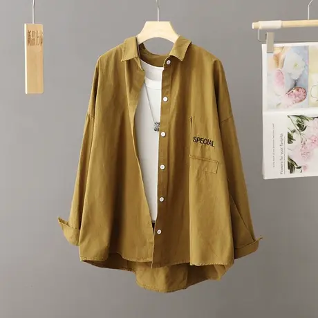 港风chic休闲衬衫上衣女春秋宽松设计感小众长袖衬衣开衫外套秋季图片
