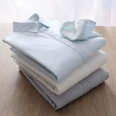 秋冬加绒纯棉文艺小清新长袖白色衬衫女加厚学生保暖百搭打底衬衣商品大图