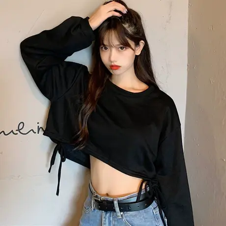 网红短款卫衣女春秋薄款宽松韩版学生bf慵懒风ins超火上衣外套潮商品大图