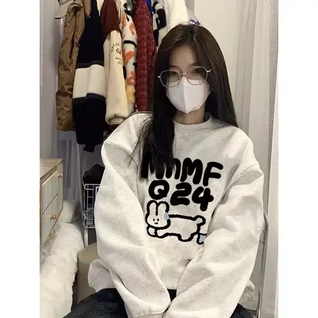美式复古hiphop潮牌卫衣女春秋薄款小个子宽松慵懒风oversize外套商品大图