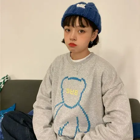 红续2023早春新款韩版宽松bf慵懒风薄款圆领套头长袖卫衣女ins潮图片