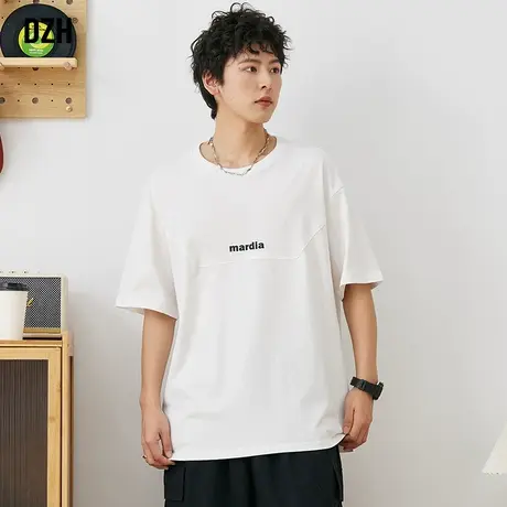 男士白色宽松t恤夏季2023新款短袖男潮牌潮流衣服体恤衫半袖上衣商品大图