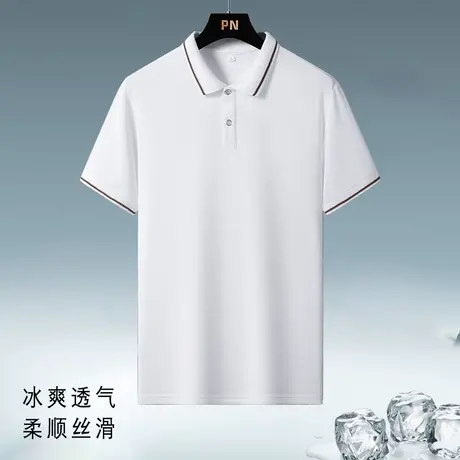 短袖t恤男潮流翻领白色POLO衫男士2023夏季冰丝薄款体恤上衣服男商品大图