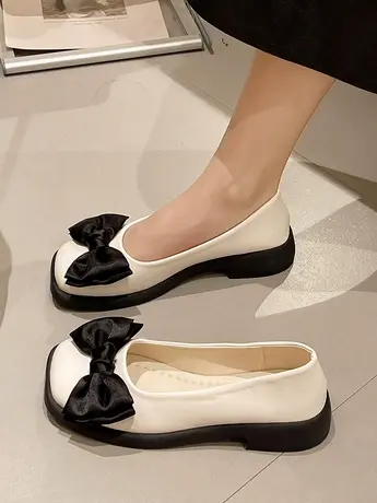 法式平底小皮鞋女夏天2023新款英伦风百搭黑色浅口单鞋孕妇一脚蹬商品大图