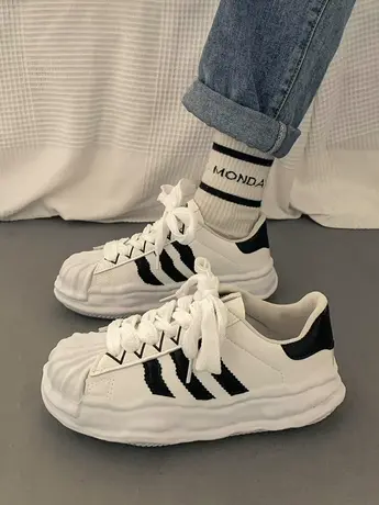 贝壳头小白鞋女2023秋季新款韩版百搭休闲板鞋小众厚底透气溶解鞋商品大图